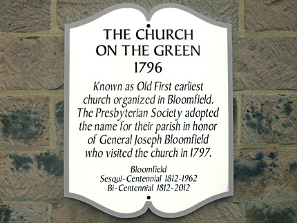 Joseph Bloomfield plaque on Presbyterian Church