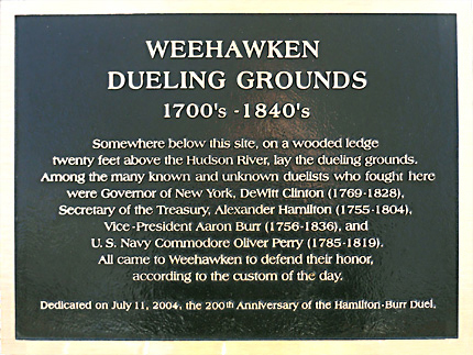 Weehawken site of the Alexander Hamilton and Aaron Burr duel