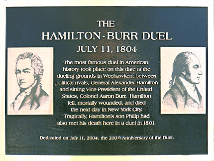 site of the Alexander Hamilton and Aaron Burr duel